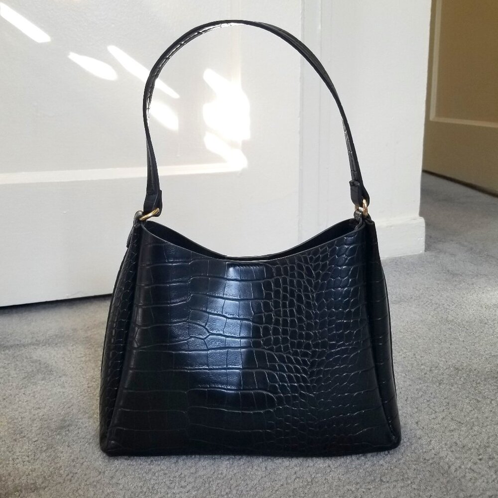 Croc-embossed Baguette Bag by Mango
